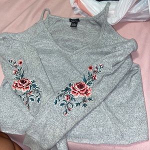 Crop top open shoulder sweater